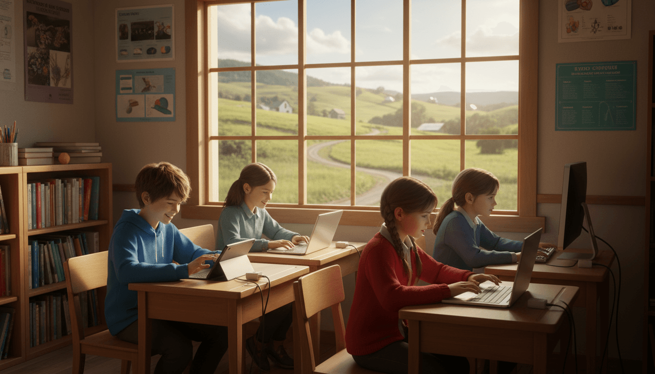 Students building a robotics project in a rural school STEM lab