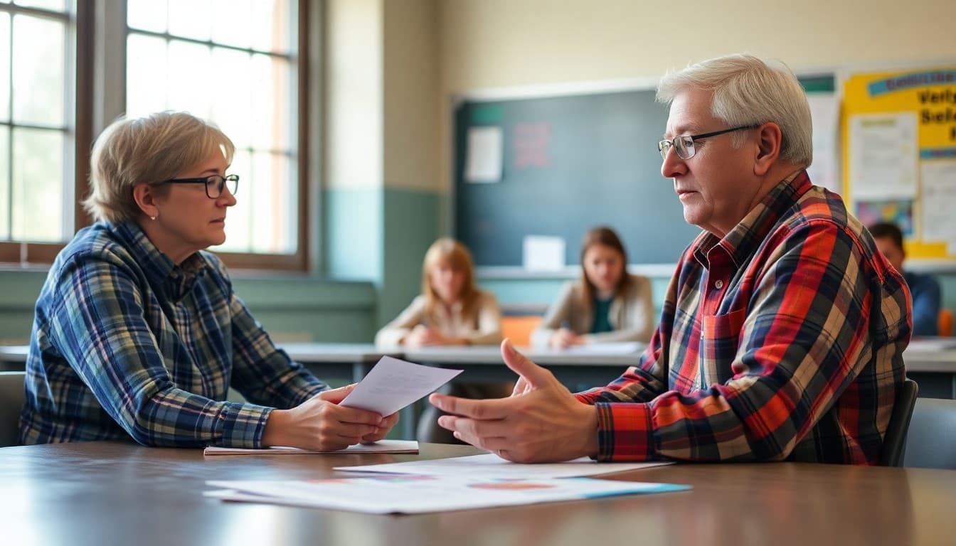 Rural school principal addressing teacher shortage challenges in a community newsletter and meeting