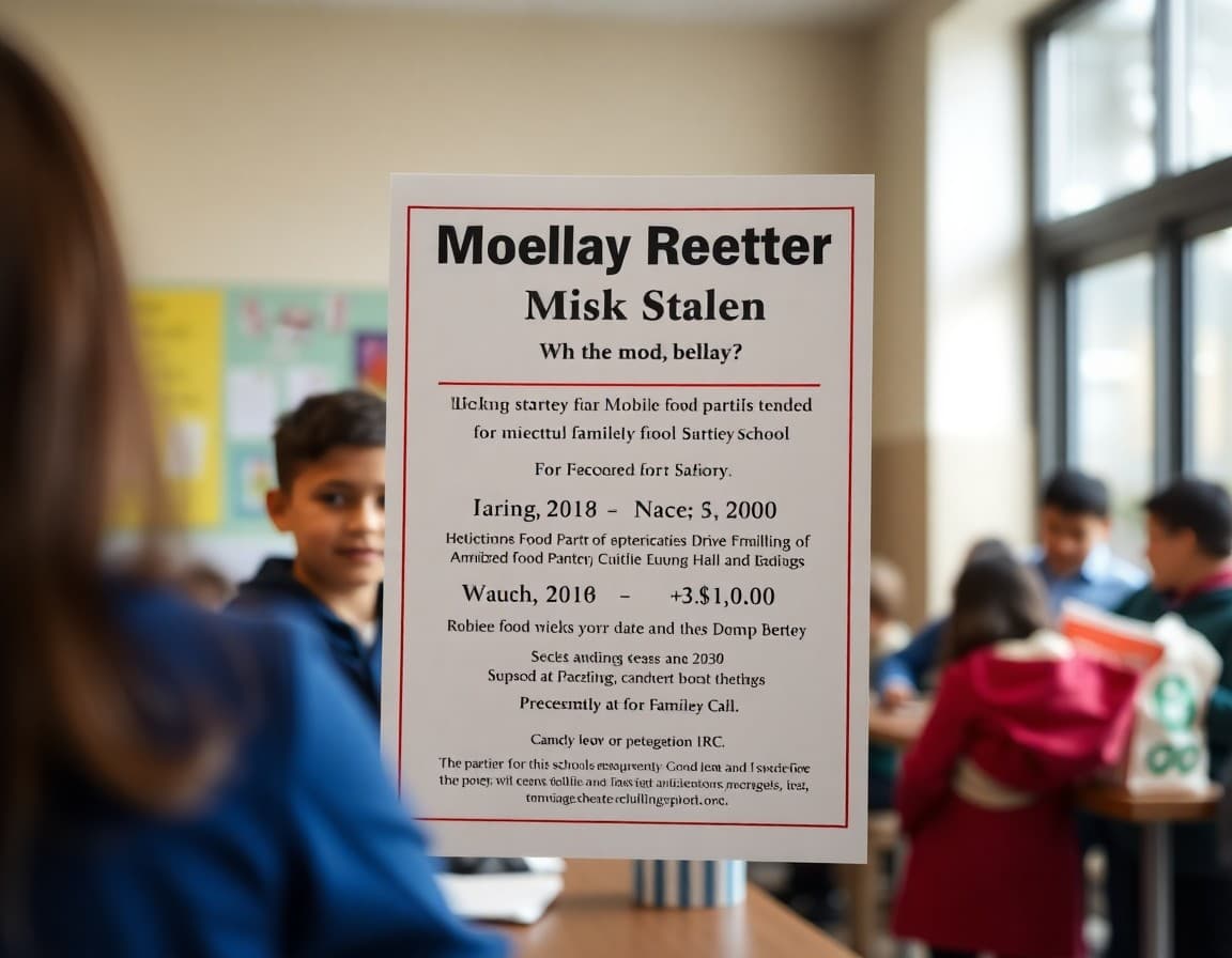 School newsletter announcing mobile food pantry pickup dates and details for families in need