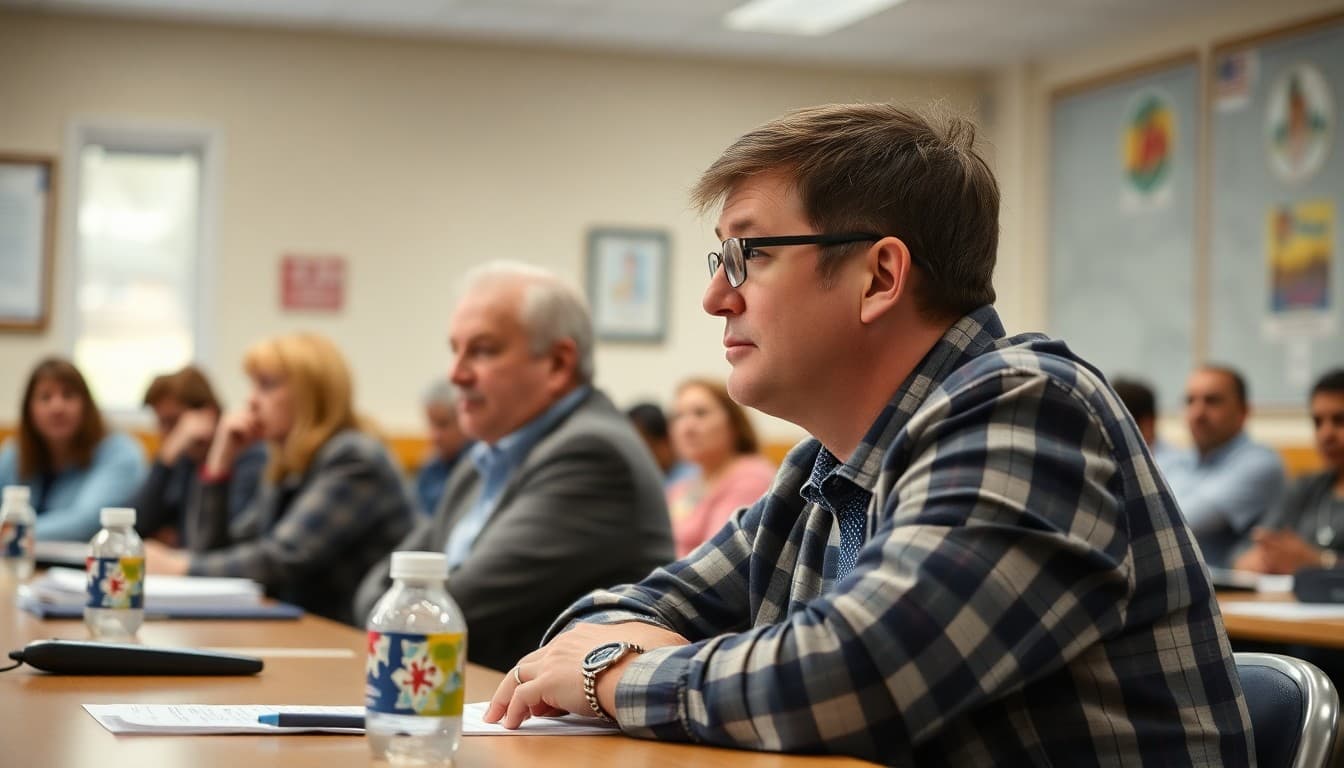 Pennsylvania school board members at a public governance meeting with community members and families present