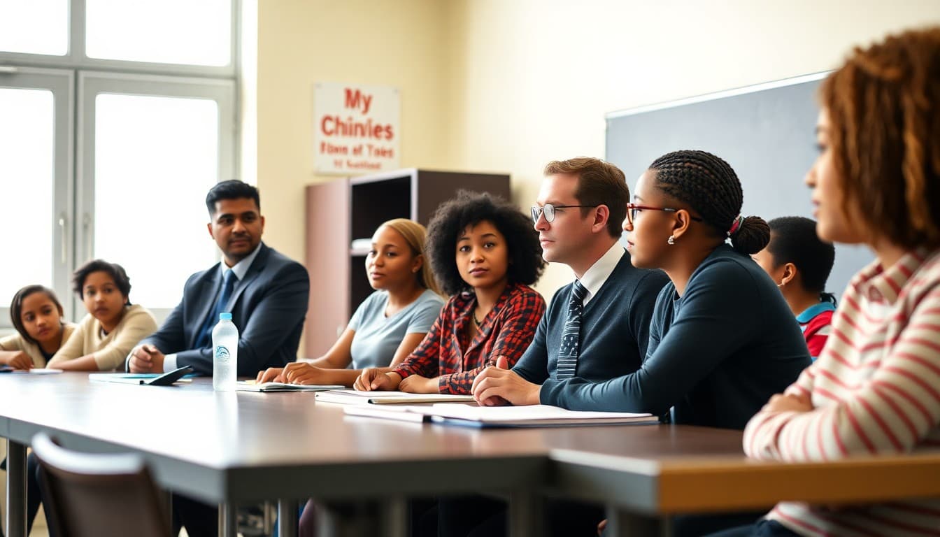 School board presenting equity and anti-racism policy commitments to diverse community