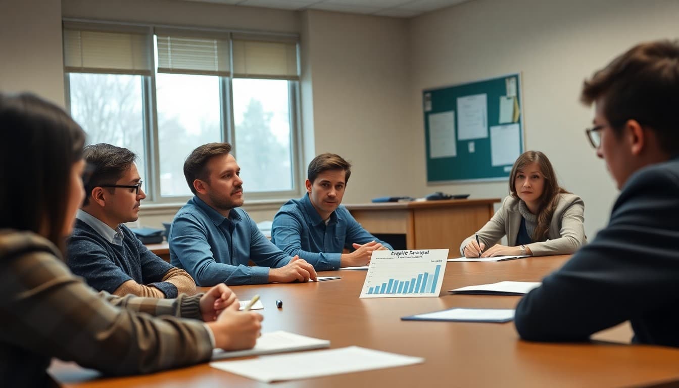 School board reviewing five-year student enrollment forecast data at board meeting