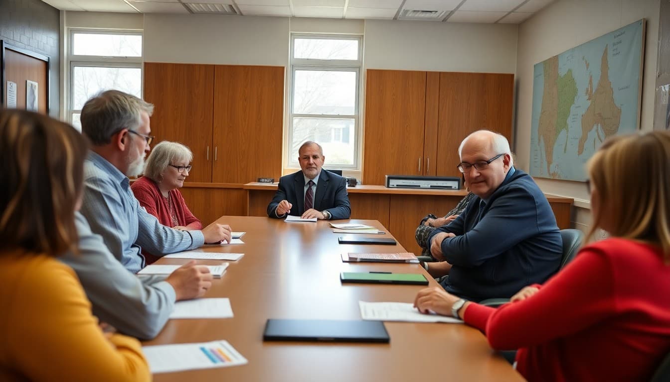 School board members gathered at the first board meeting of the school year with new officers at the table