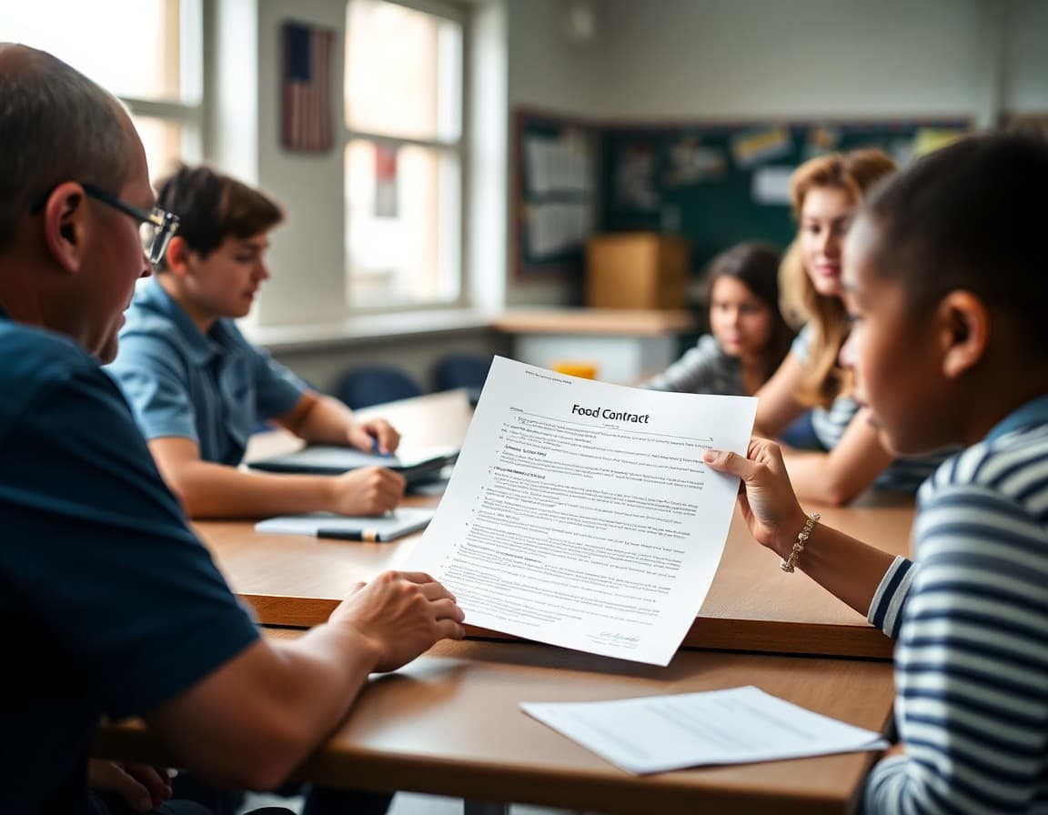 A school food service contract document reviewed by a district committee