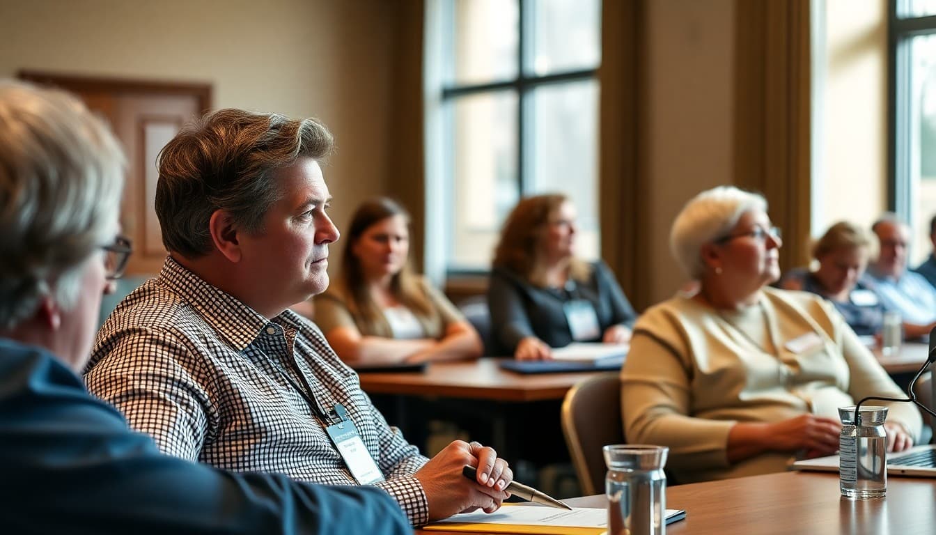 School board members participating in a governance training session at a state school boards association conference