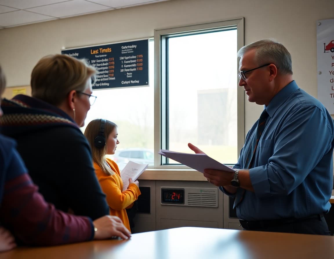 District transportation director reviewing new school bus route schedules for adjusted start times