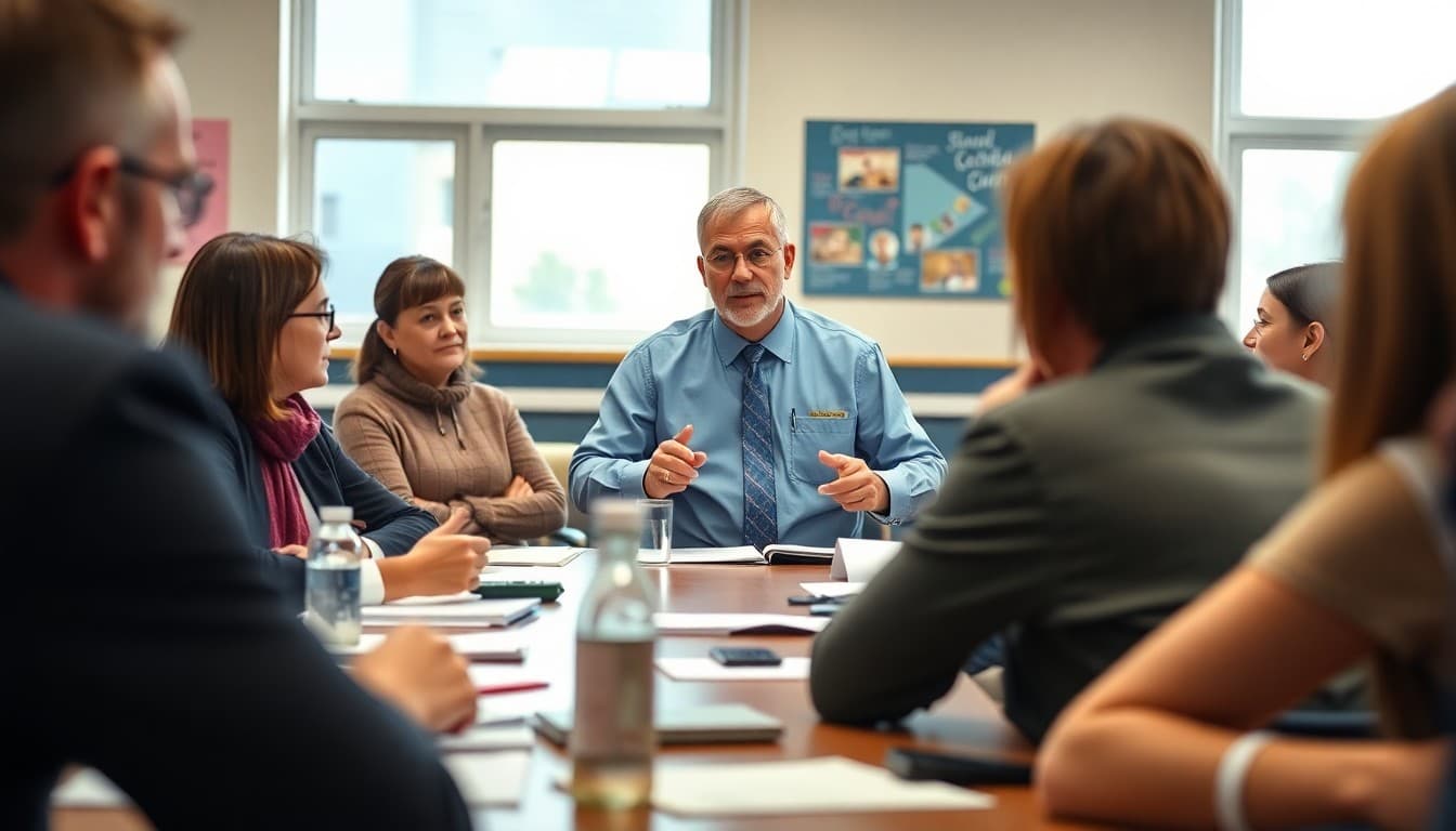 Superintendent presenting annual leadership goals to the school board and community at a public board meeting