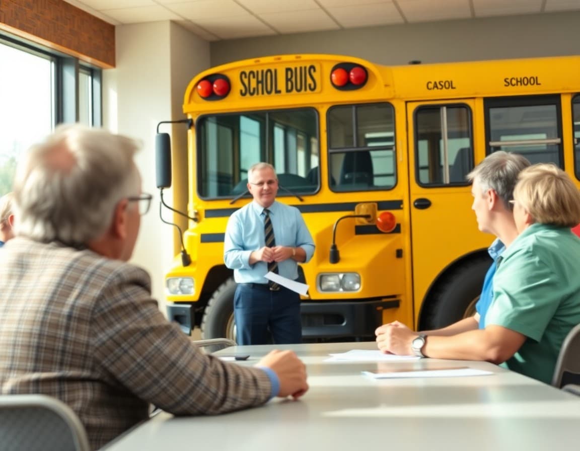 Transportation director presenting school bus fleet data to school board members