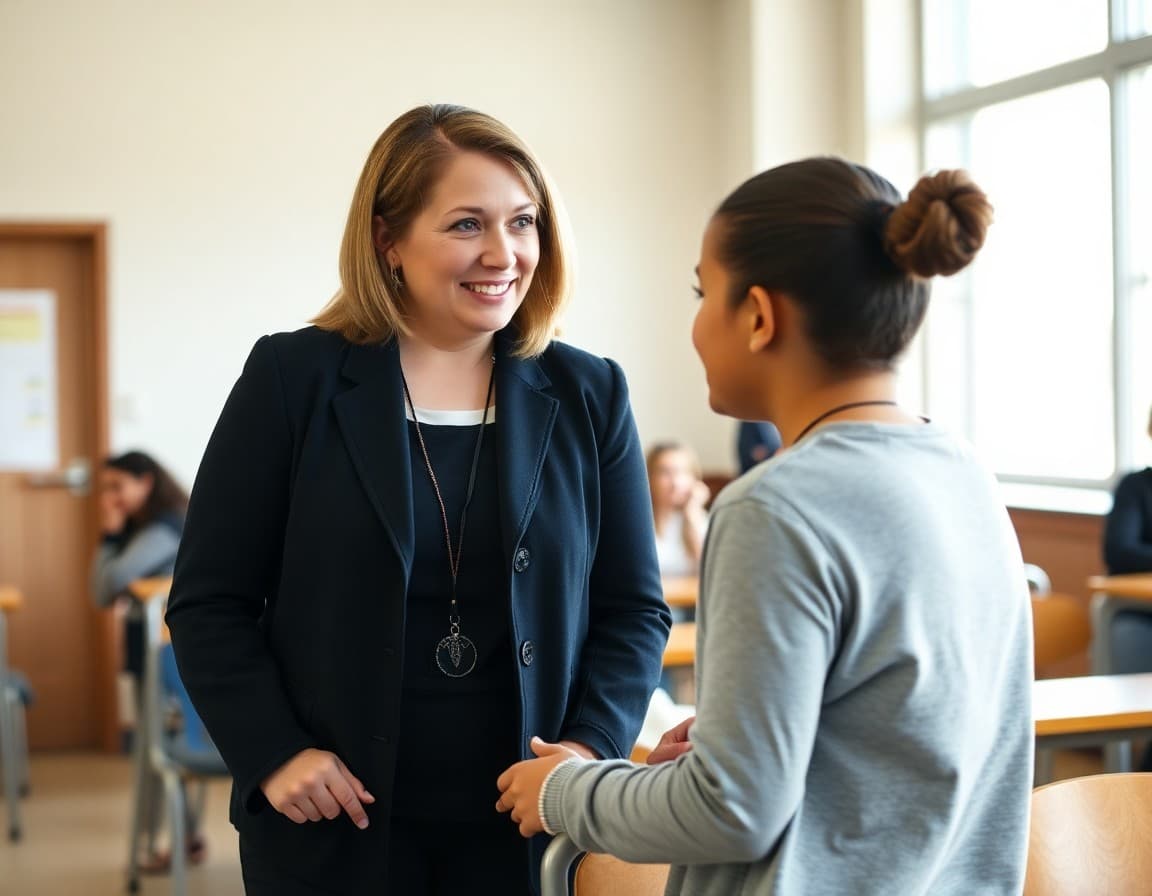 Counselor providing encouragement to a student before an AP exam