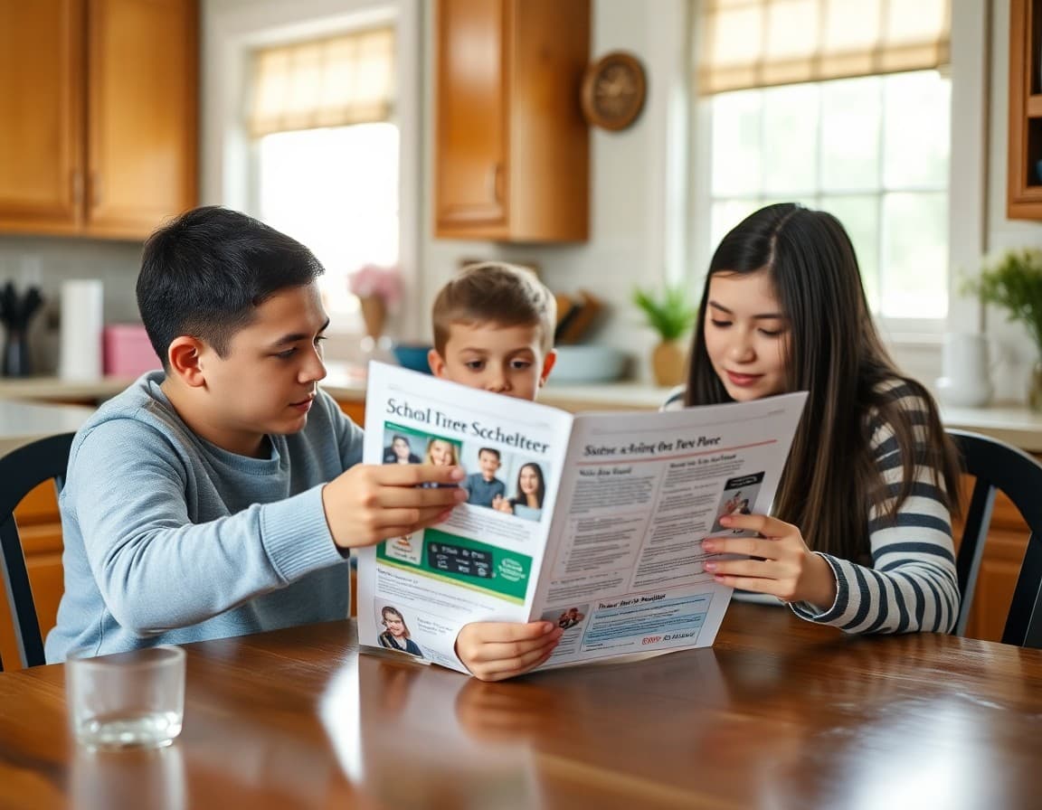 Arkansas family reading school newsletter together at kitchen table