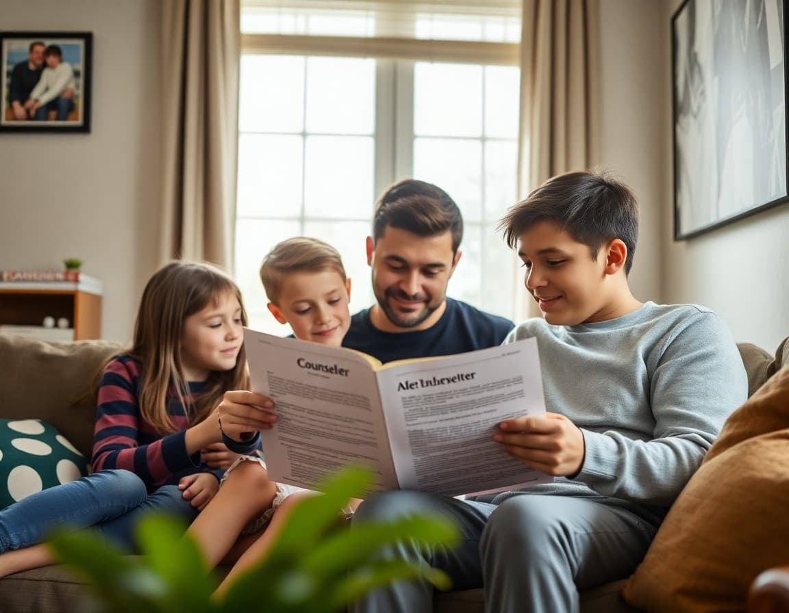 Delaware school family reading a counselor newsletter together at home
