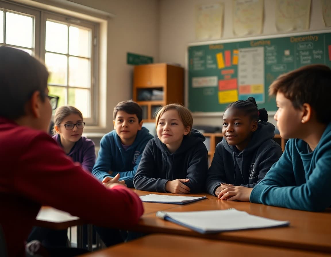 Students participating in a classroom discussion about inclusion and respect