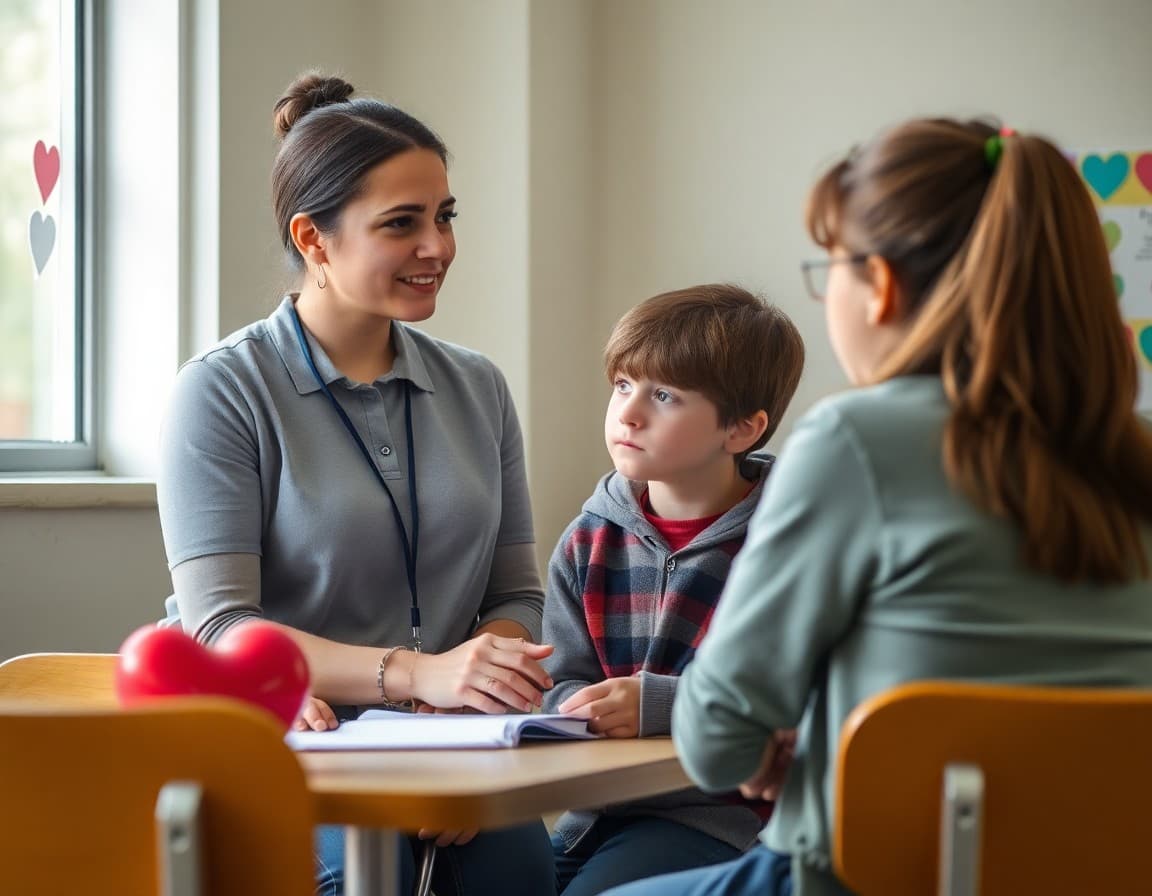 Counselor speaking with a student who appears upset after Valentine's Day