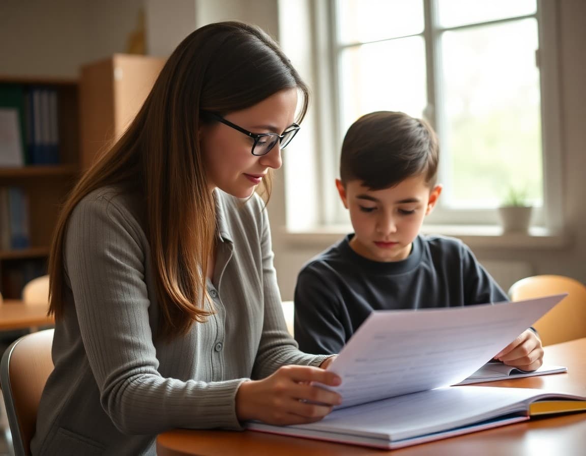 Counselor reviewing standardized test preparation with a middle schooler