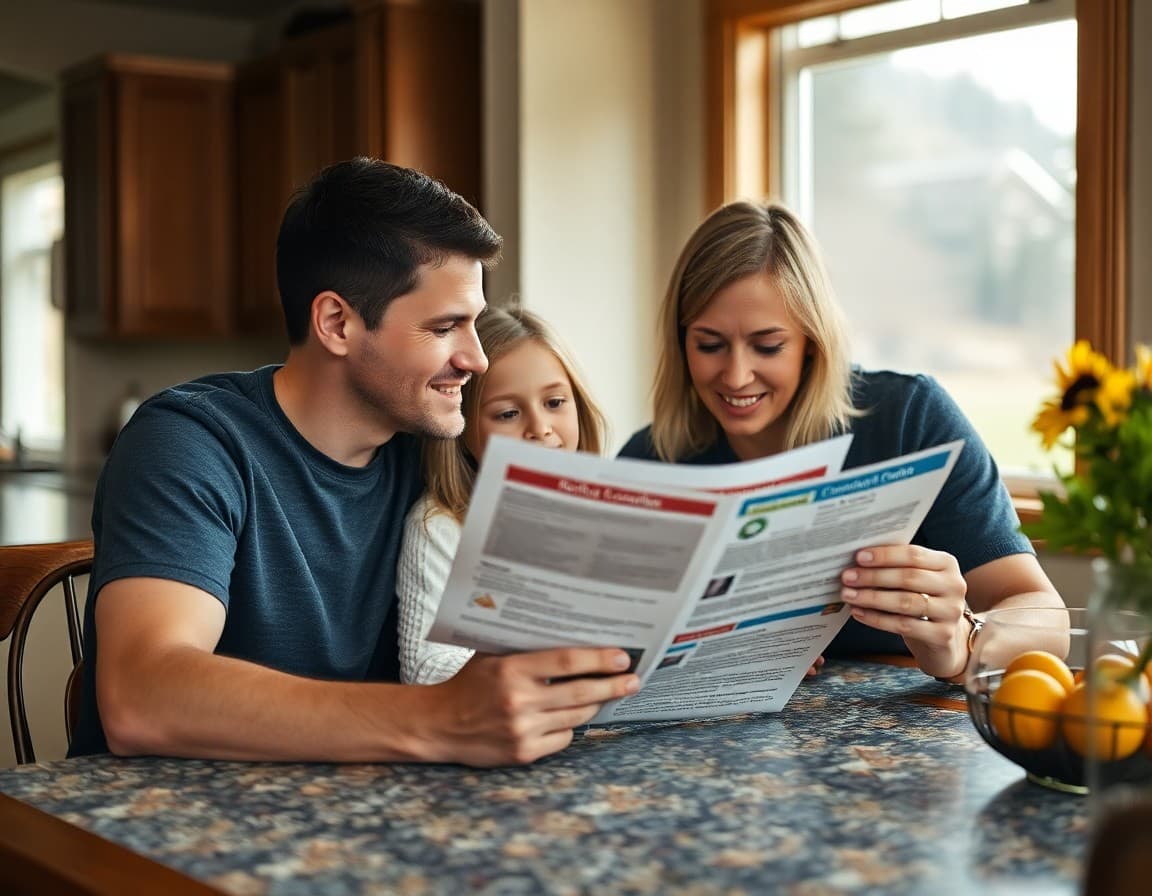 Idaho family reviewing school counselor newsletter together at a kitchen table