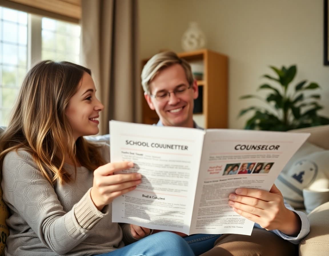 Indiana family reading a school counselor newsletter at home