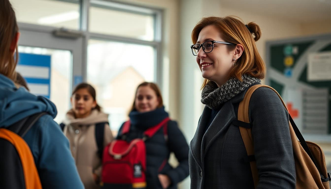 School counselor welcoming students back to school in January