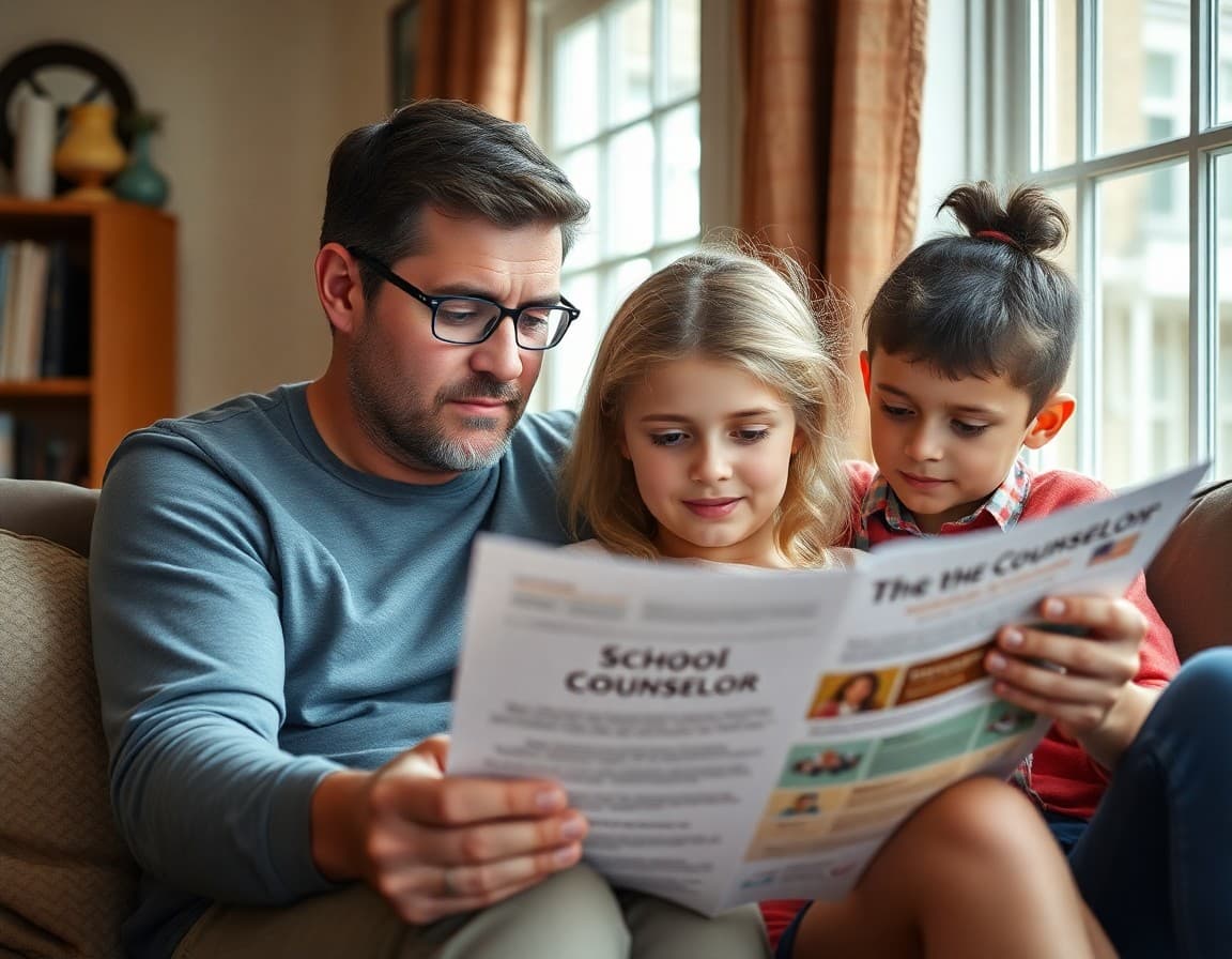 Kentucky family reading a school counselor newsletter at home