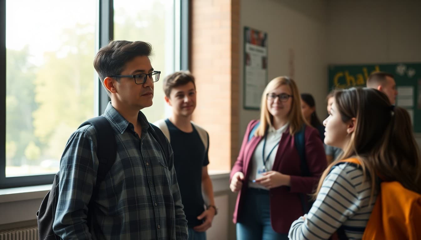 School counselor checking in with students during final week activities in May