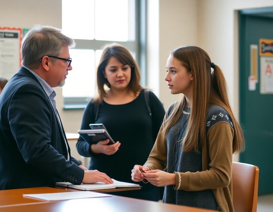 School counselor checking in with a nervous student before AP exam day