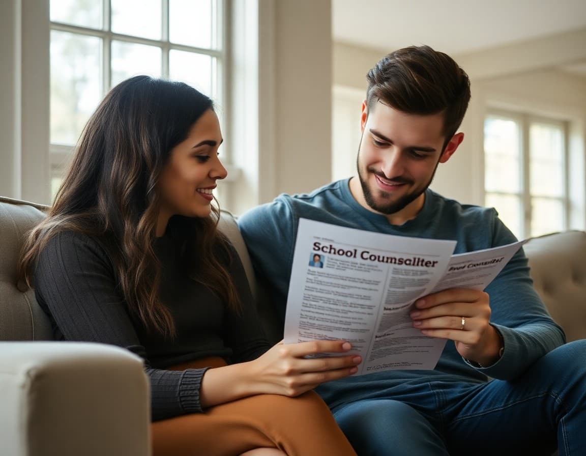 Mississippi family reading a school counselor newsletter together at home