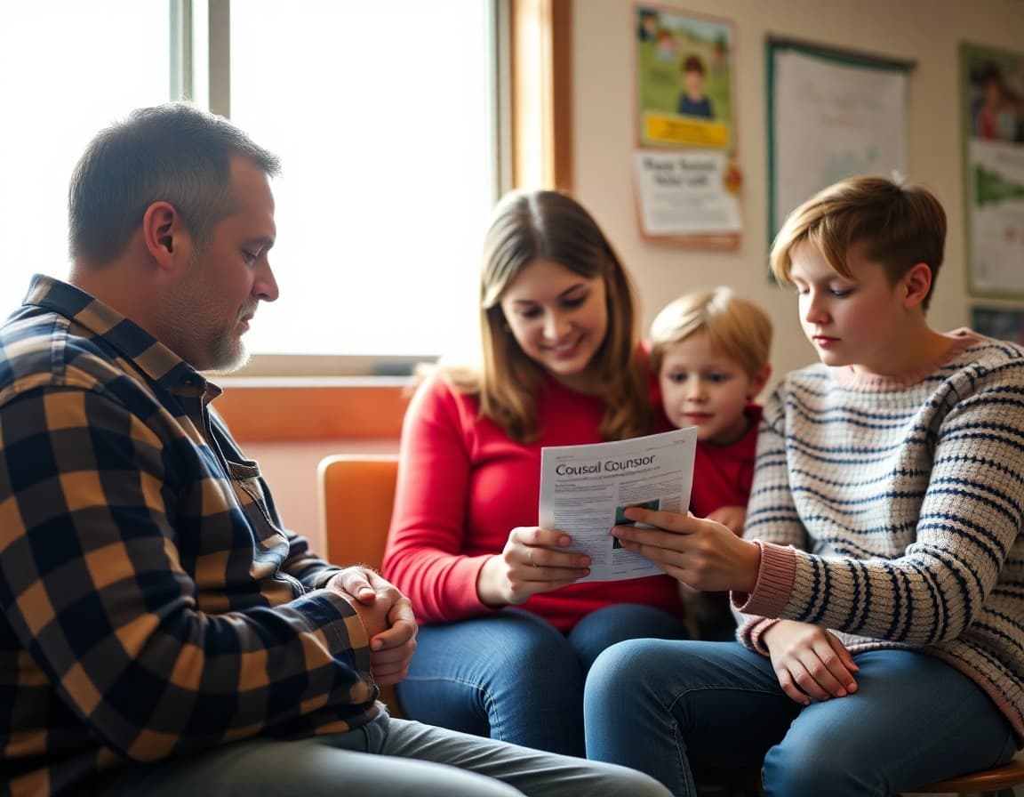 Montana rural family reading a school counselor newsletter on a phone