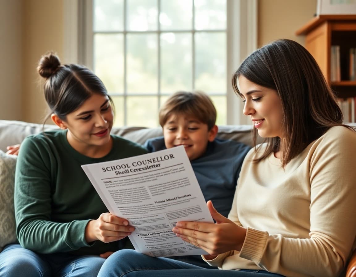 North Carolina family reading a school counselor newsletter at home