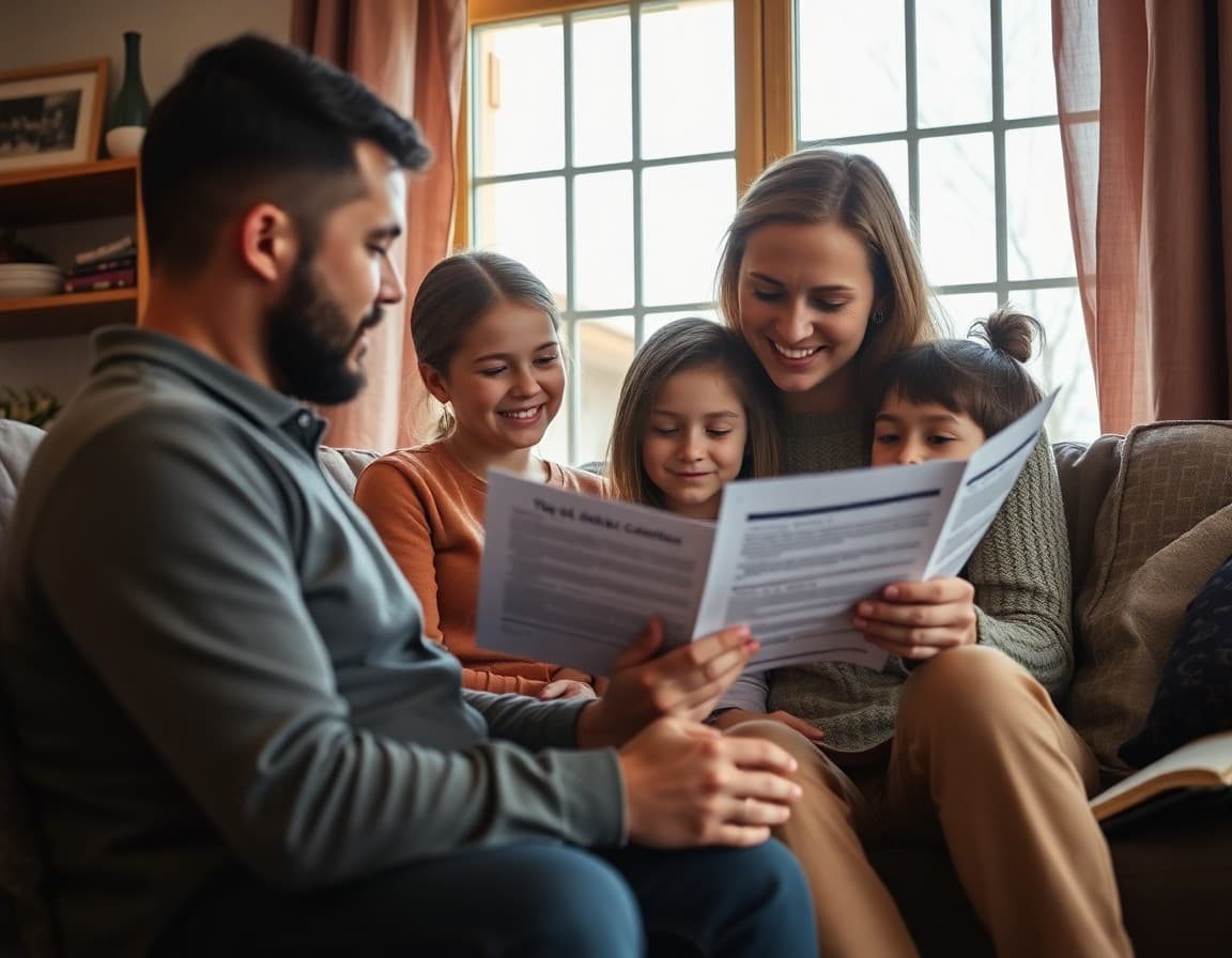 New Mexico family reading a school counselor newsletter at home in a Southwestern setting