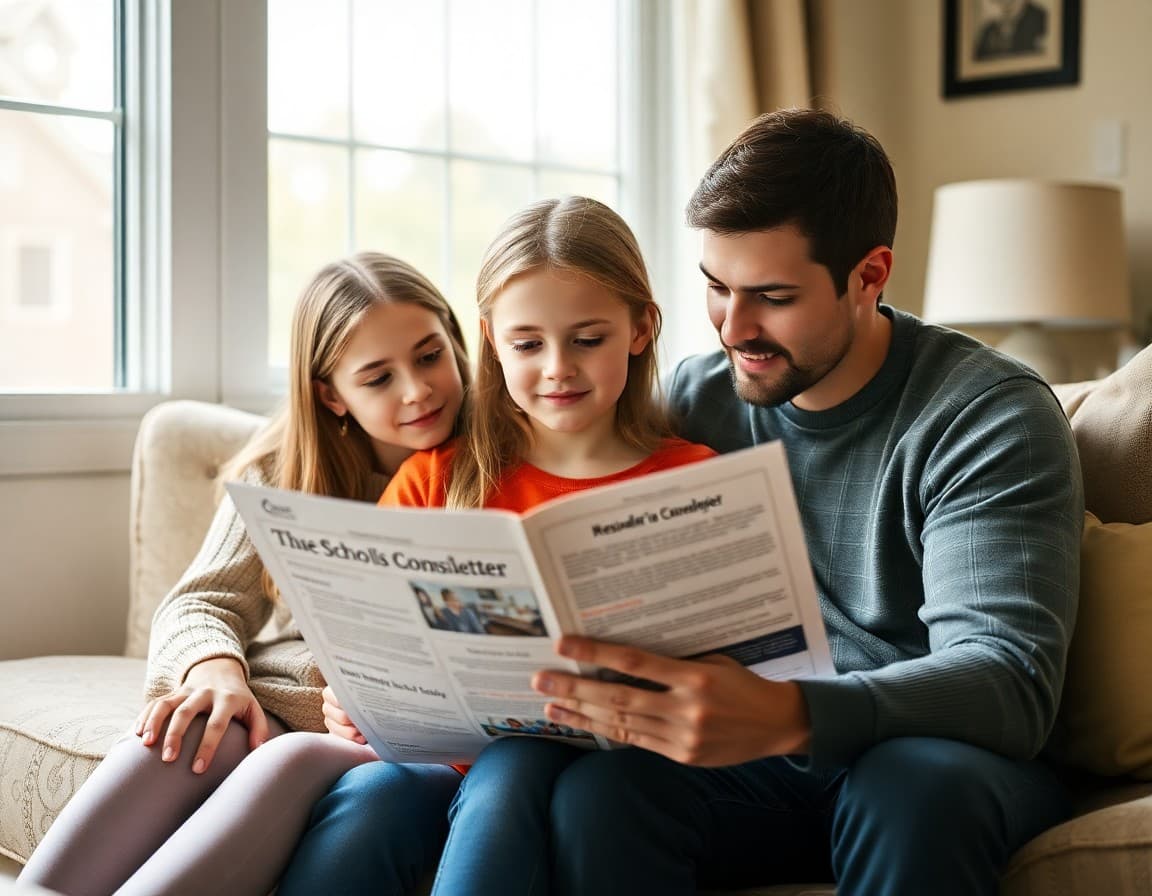 Pennsylvania family reading a school counselor newsletter at home