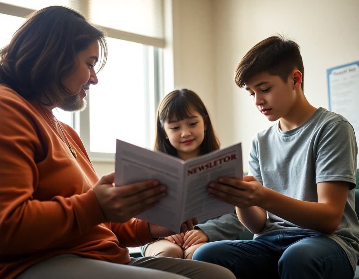 South Carolina family reading a school counselor newsletter together