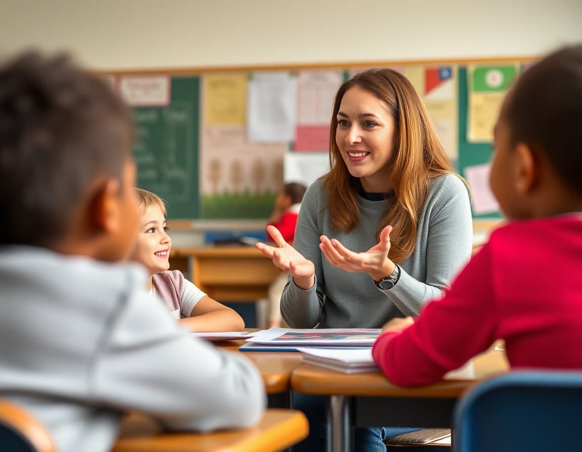 School counselor leading a friendship lesson in a classroom