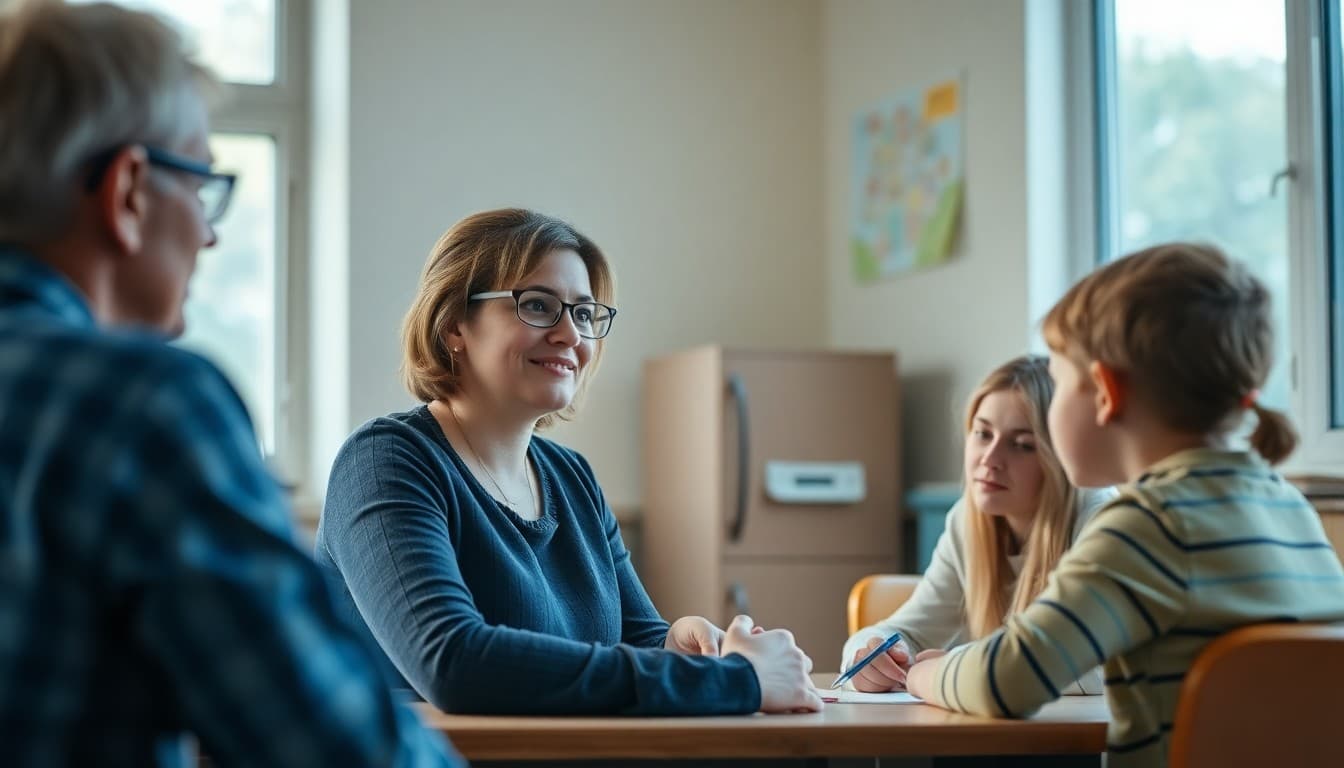 School social worker having a final meeting with a family before the summer break