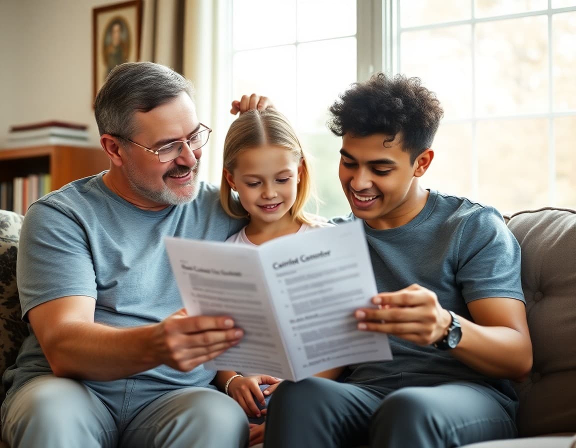 Tennessee family reading a school counselor newsletter together at home