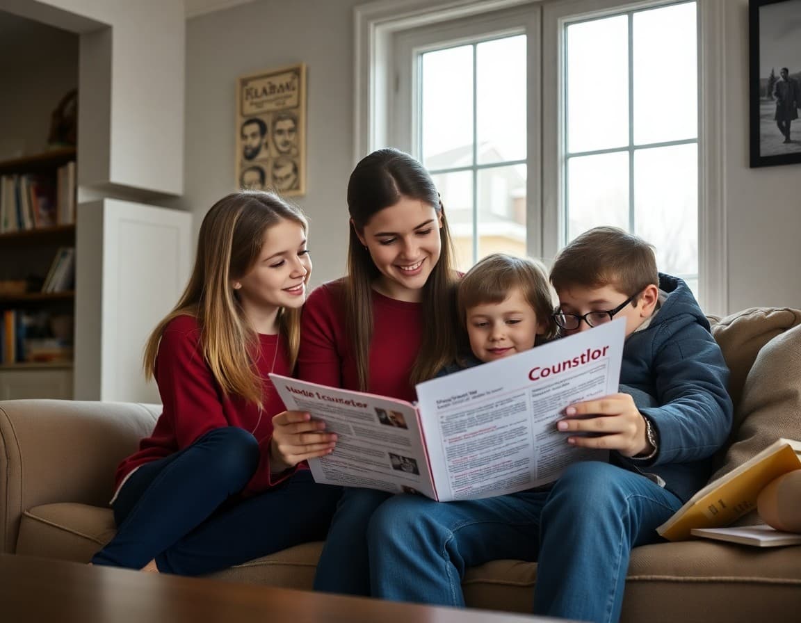 Utah family reading a school counselor newsletter at home