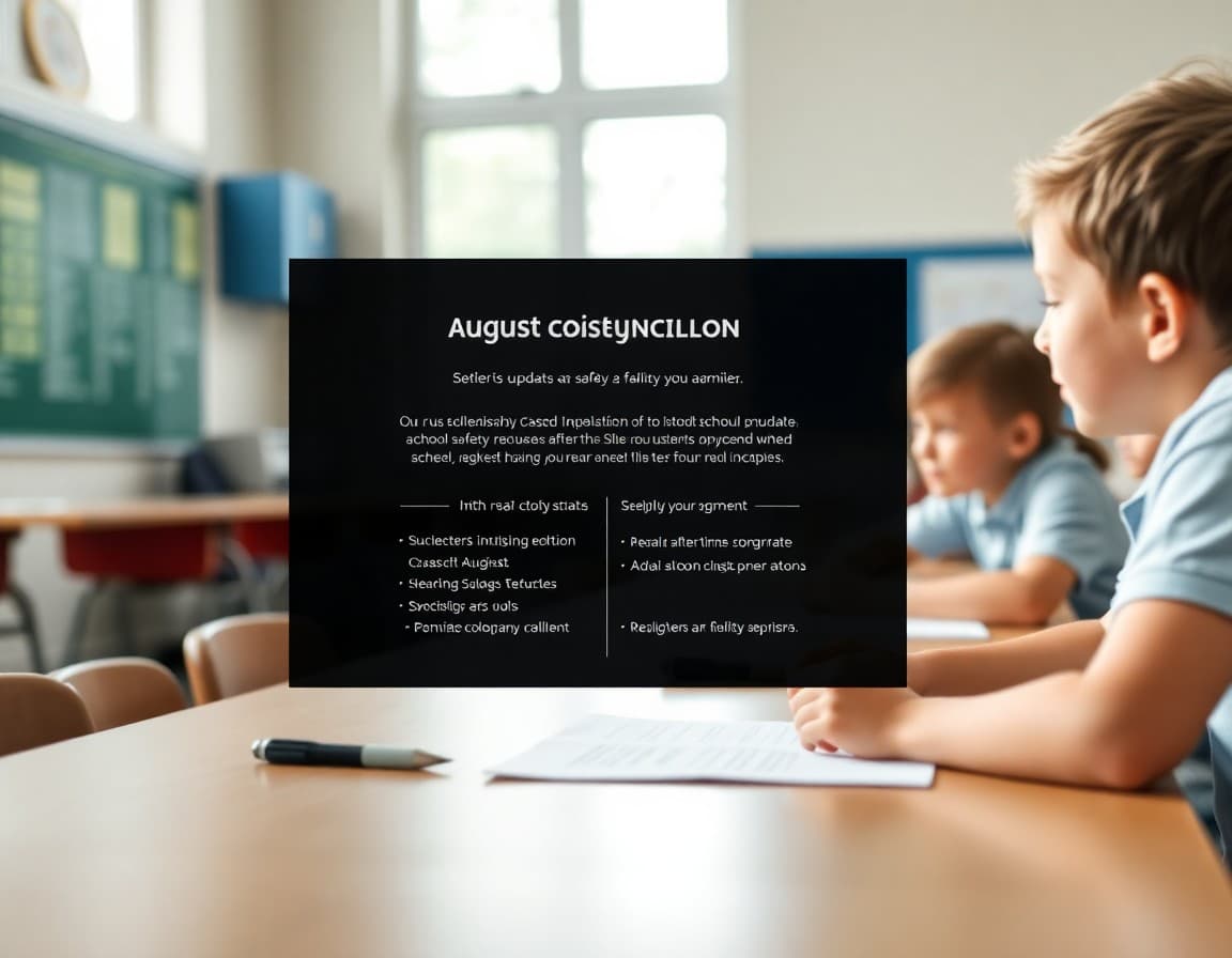 School newsletter template showing August safety update for families