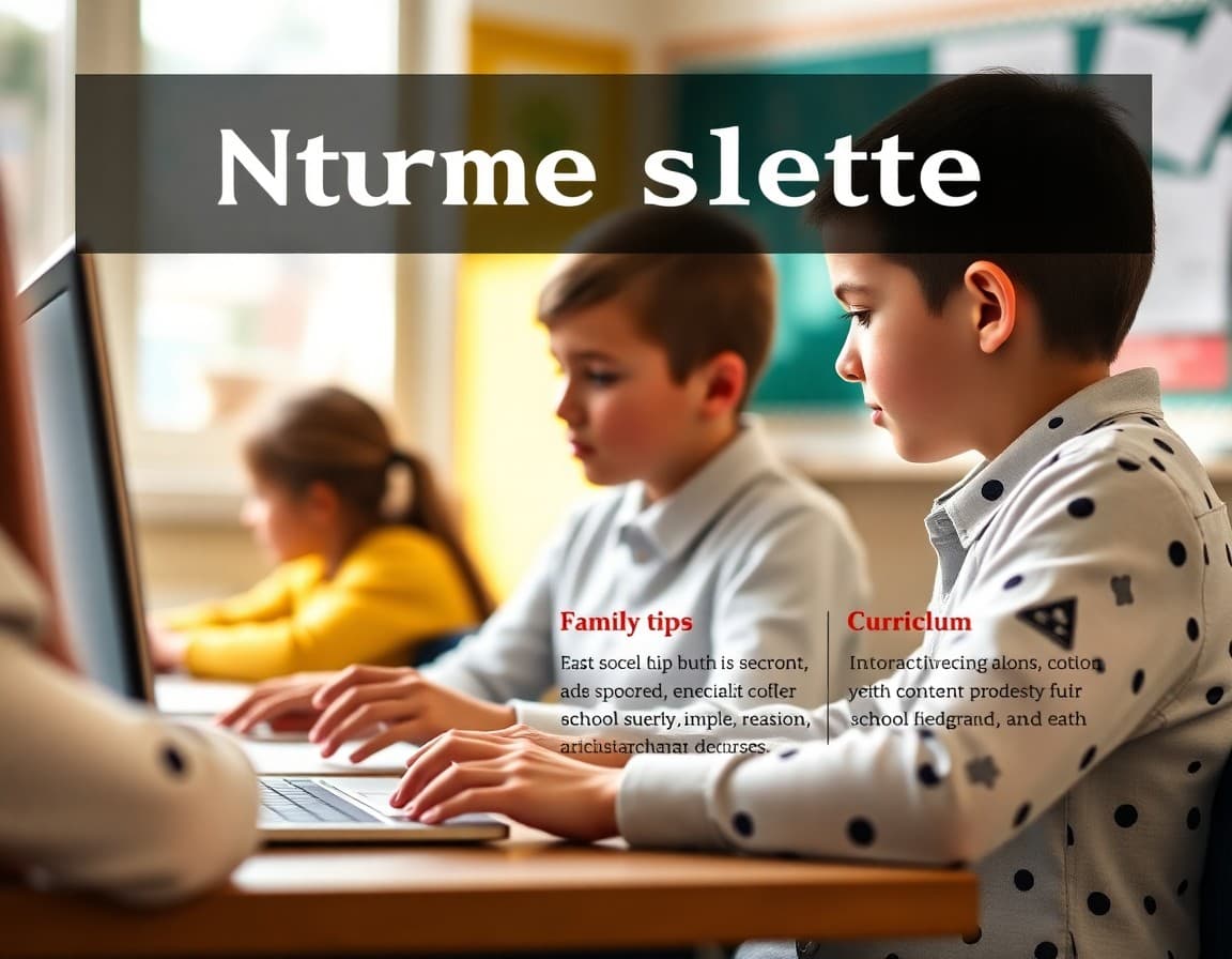 Internet safety school newsletter template with family tips and school curriculum sections