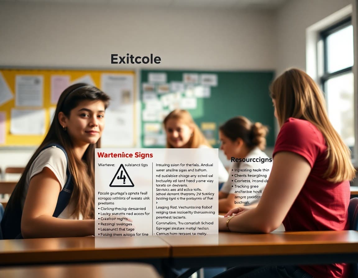Substance prevention school newsletter template with warning signs and resource sections