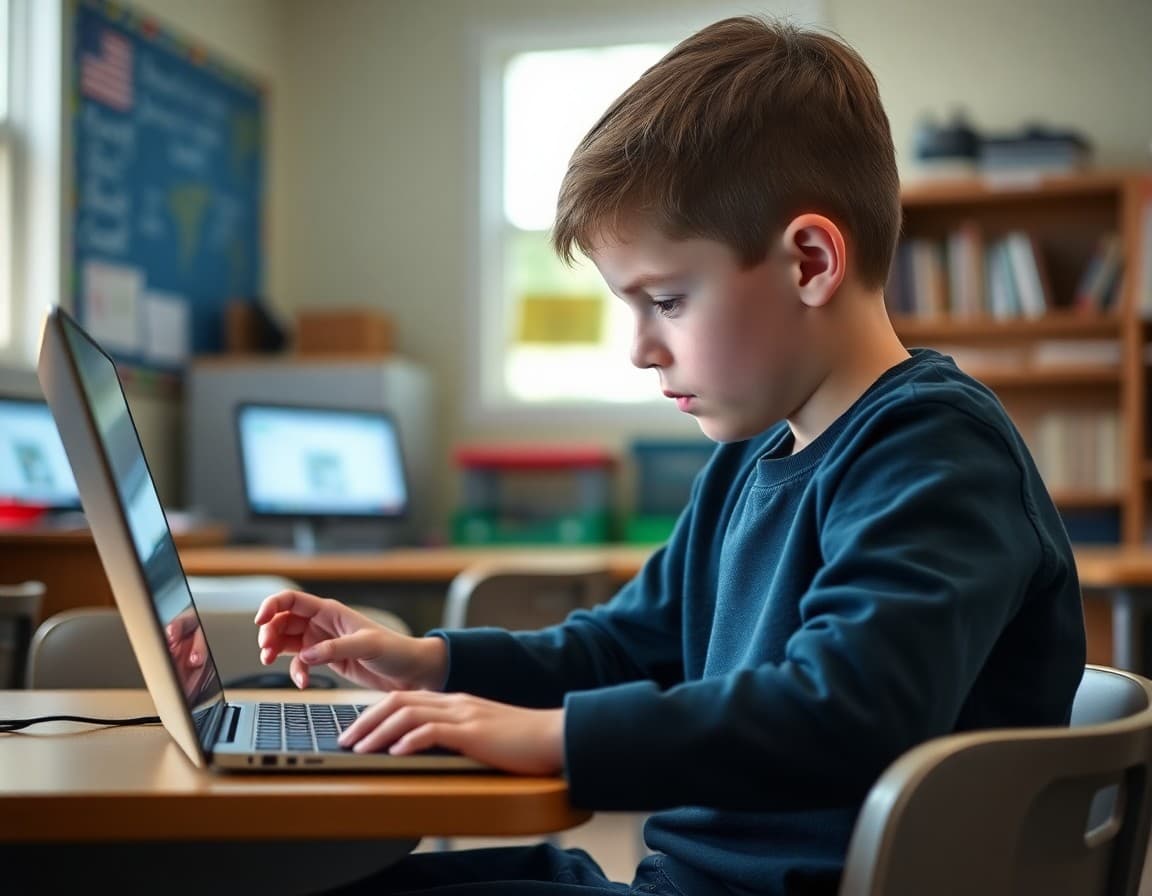 Massachusetts special education student using assistive technology in inclusive classroom