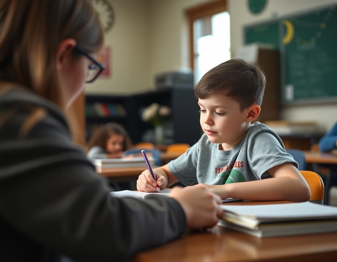 Montana special education student in adapted learning environment with teacher support