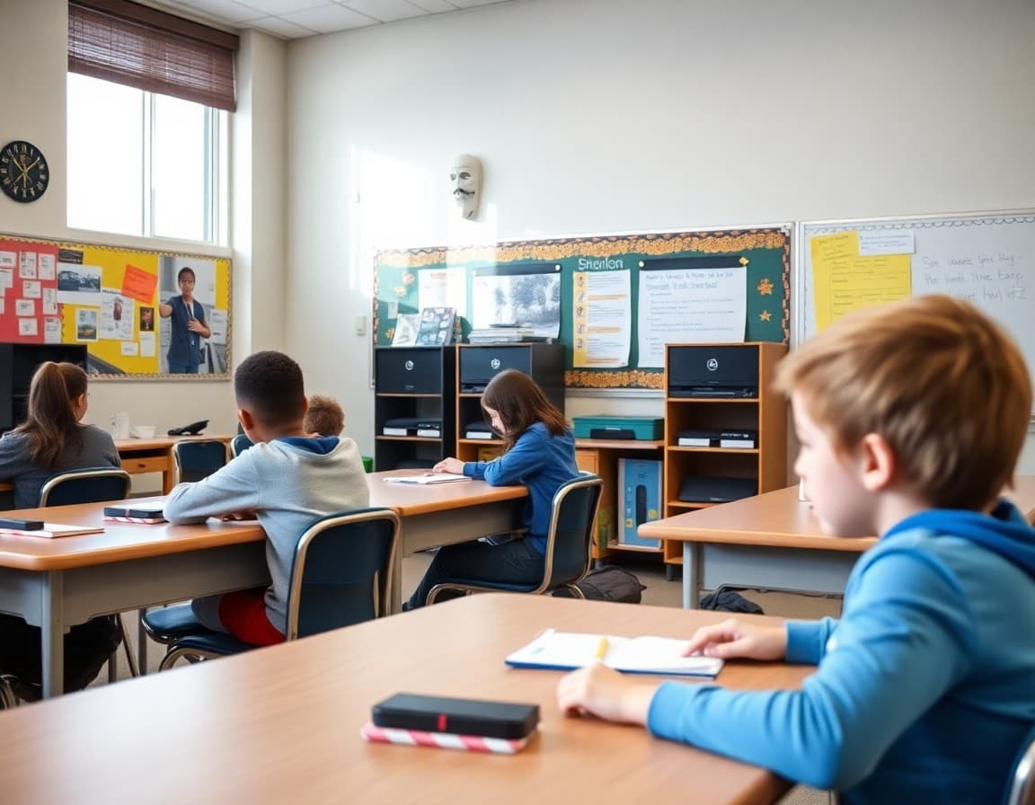 New Mexico special education classroom with adaptive technology and student projects on display