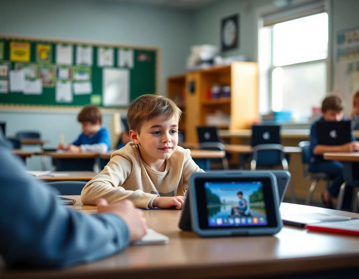 Oregon special education classroom with adaptive technology and student learning materials