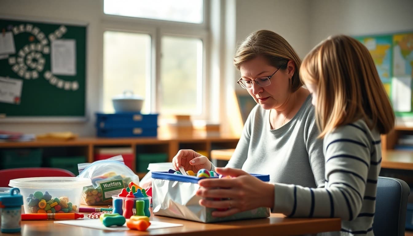 Parent organizing a home sensory toolkit recommended by the school occupational therapist