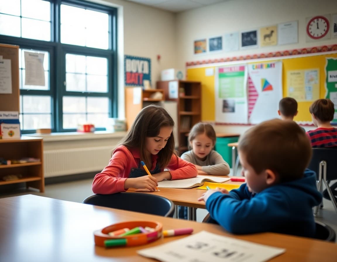 Pennsylvania special education classroom with adaptive learning materials and diverse students