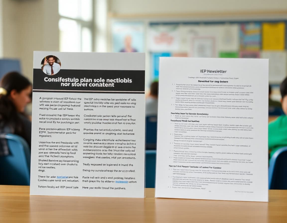 Paraprofessional role explanation newsletter displayed next to IEP document for special education families