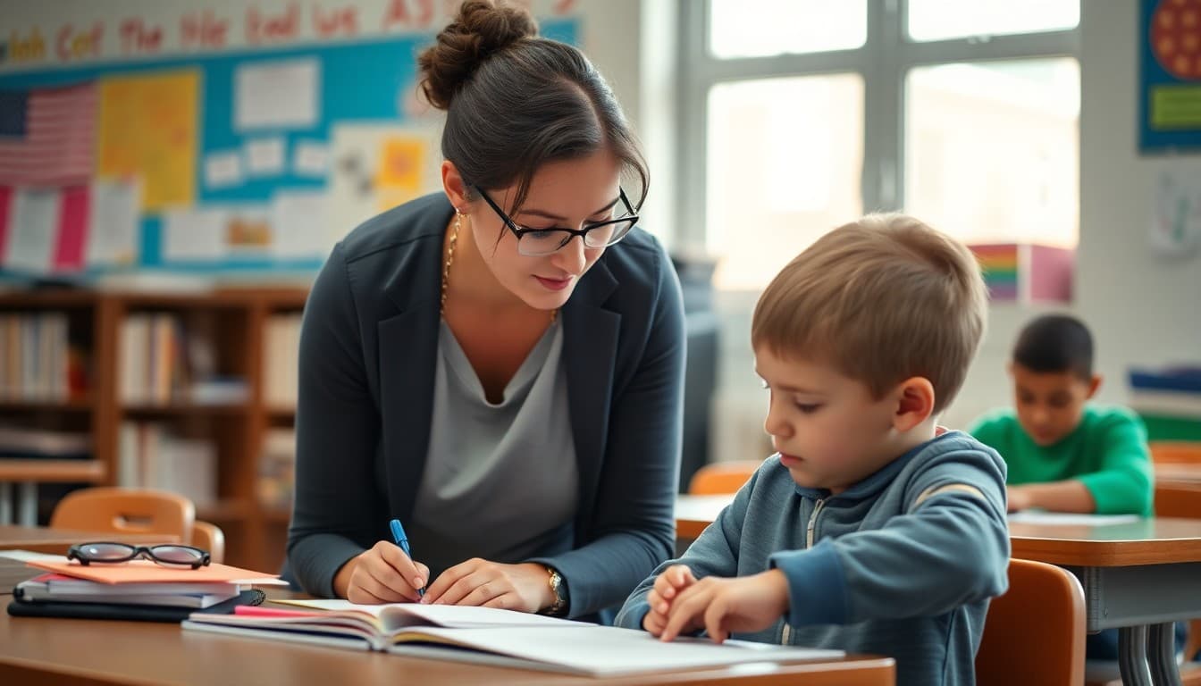 Paraprofessional working alongside special education student providing individualized support in classroom