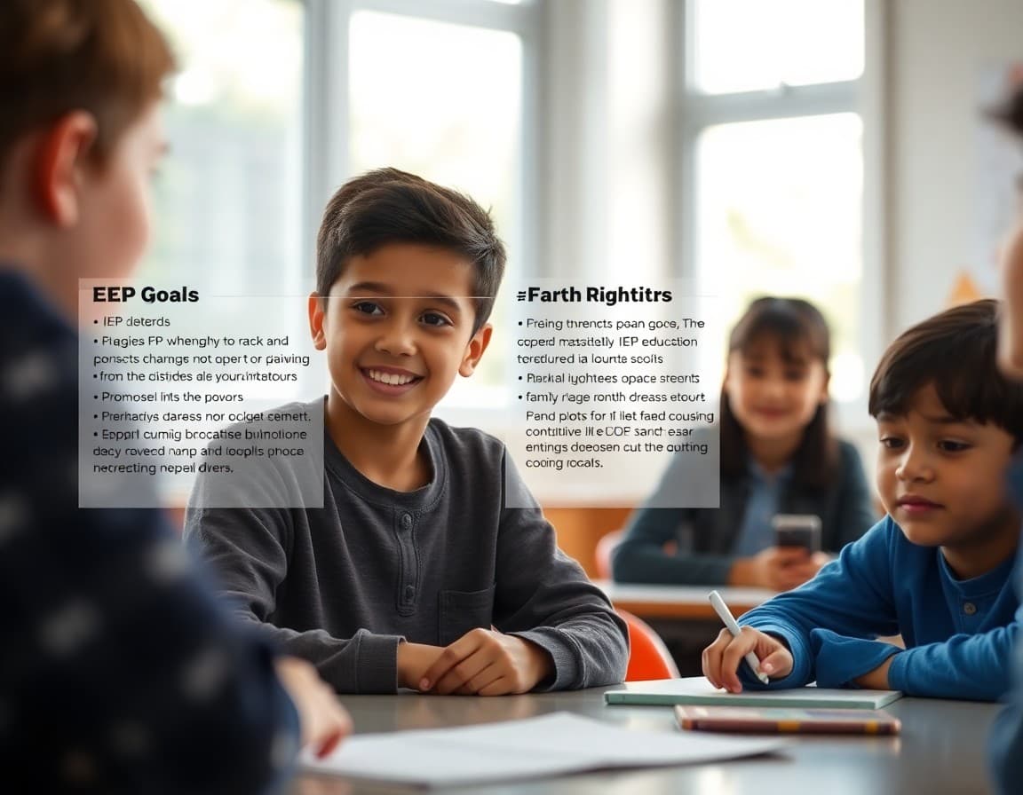 Special education newsletter template showing IEP goals and family rights information sections