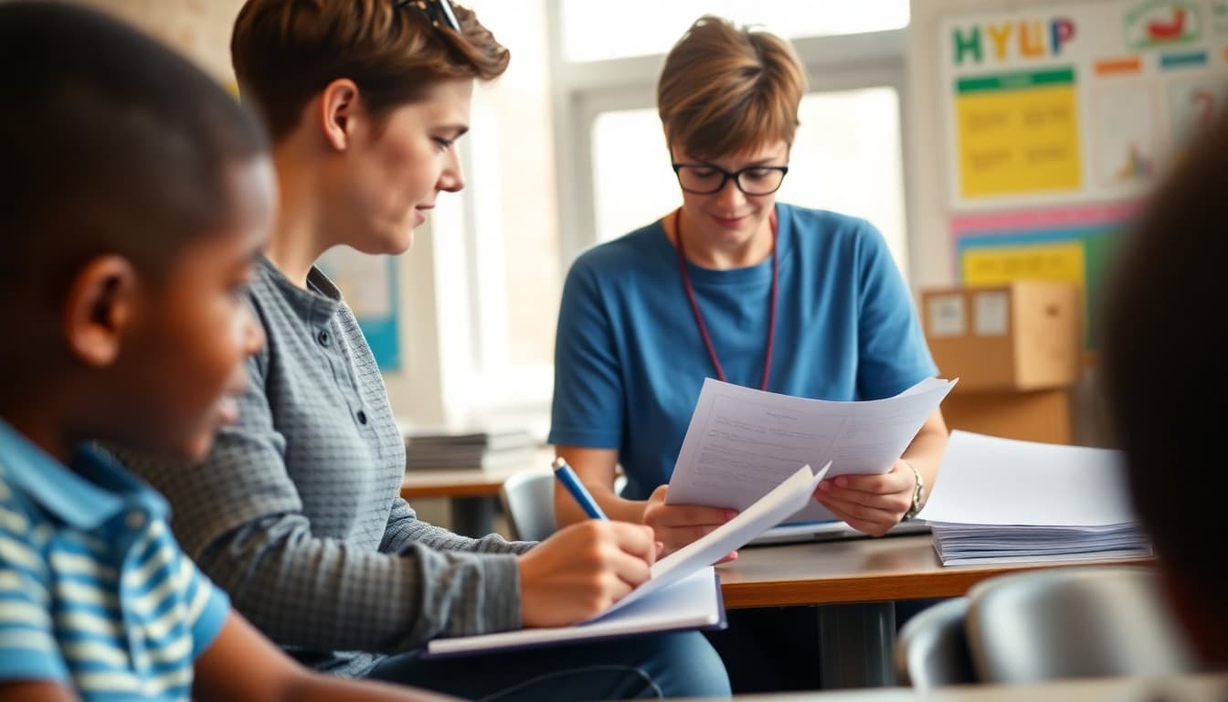 Special education teacher writing September newsletter reviewing first month student progress