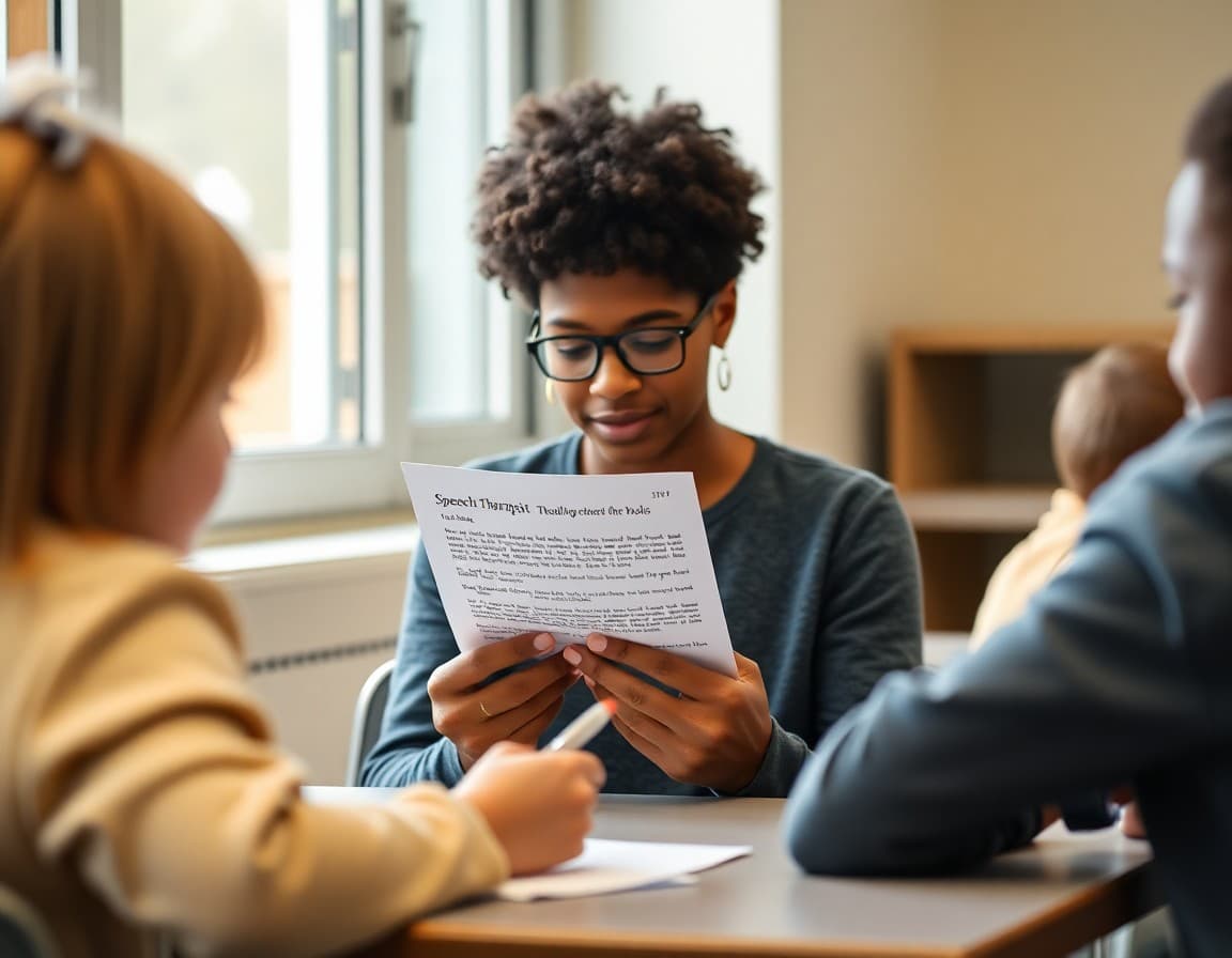 Parent reading a back-to-school letter from the speech therapist about session schedule