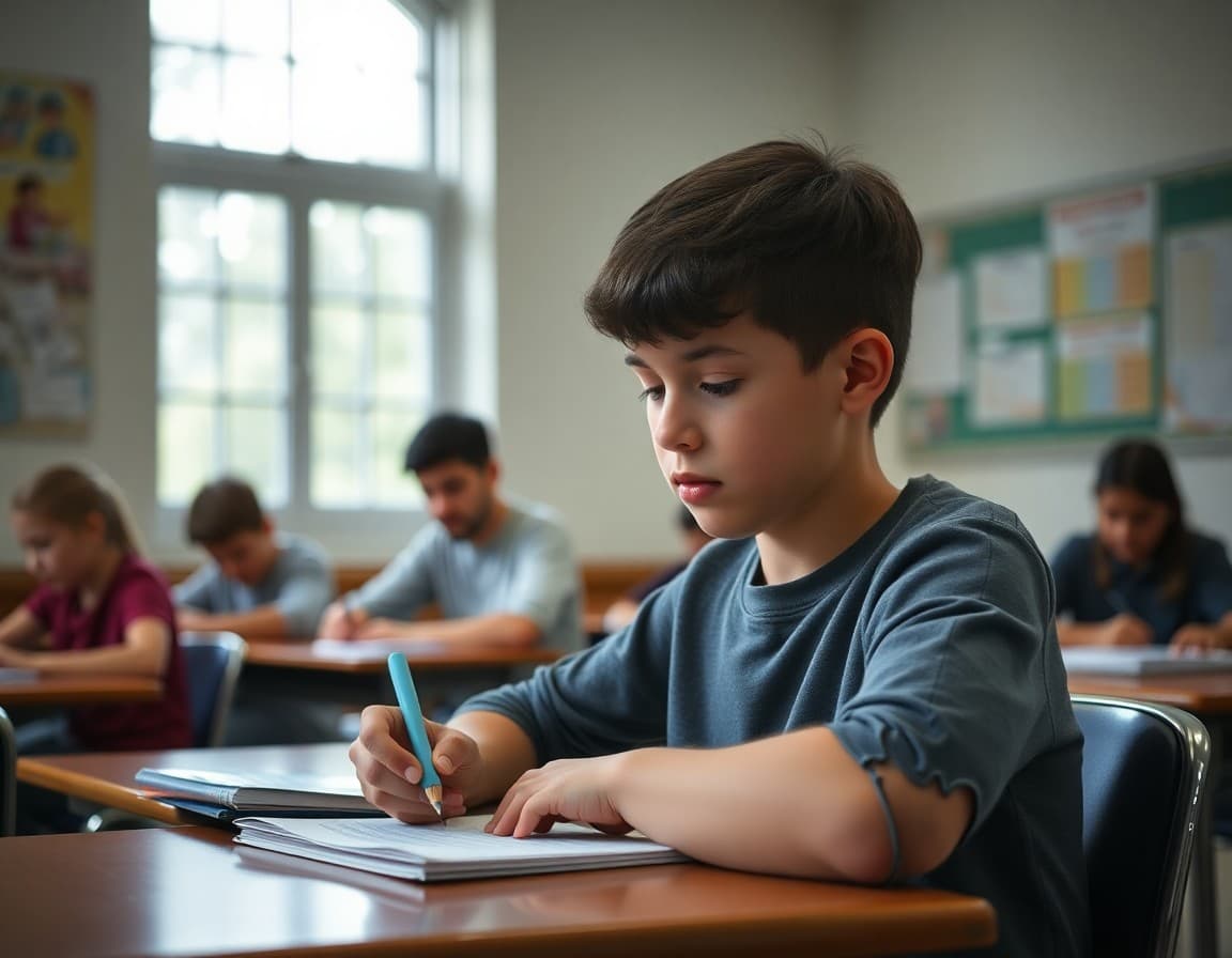 Student using extended time accommodation during a classroom test as described in a 504 plan