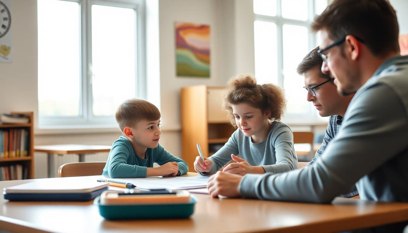 Special education teacher planning post-secondary transition goals with student and family at table